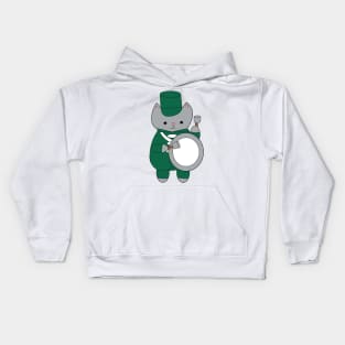 Cat Marching Band Bass Drummer Green and White Kids Hoodie